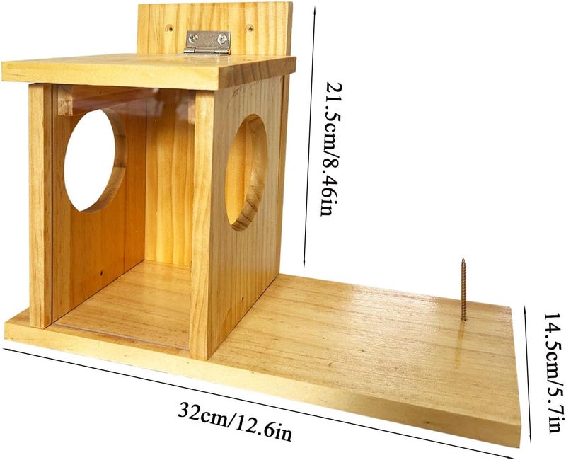 LENEDI Wooden Squirrel Feeder for Outside, Durable Chipmunk House Box Corn Holders for Peanuts, Top Lid Opens for Easy Filling & Clean with Removable Front Panel, Weatherproof - Image 3